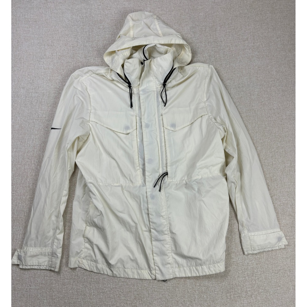 Nike Mens Hooded Windbreaker Jacket Off White Cream Crinkle Nylon Size L